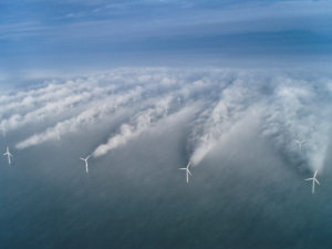 This picture shows the influence of upstream wind turbines over down stream turbines